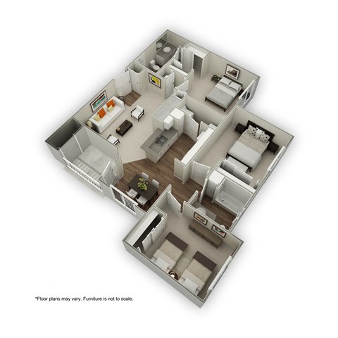 Floor plan for 3 beds, 2 baths, 1174 sqft